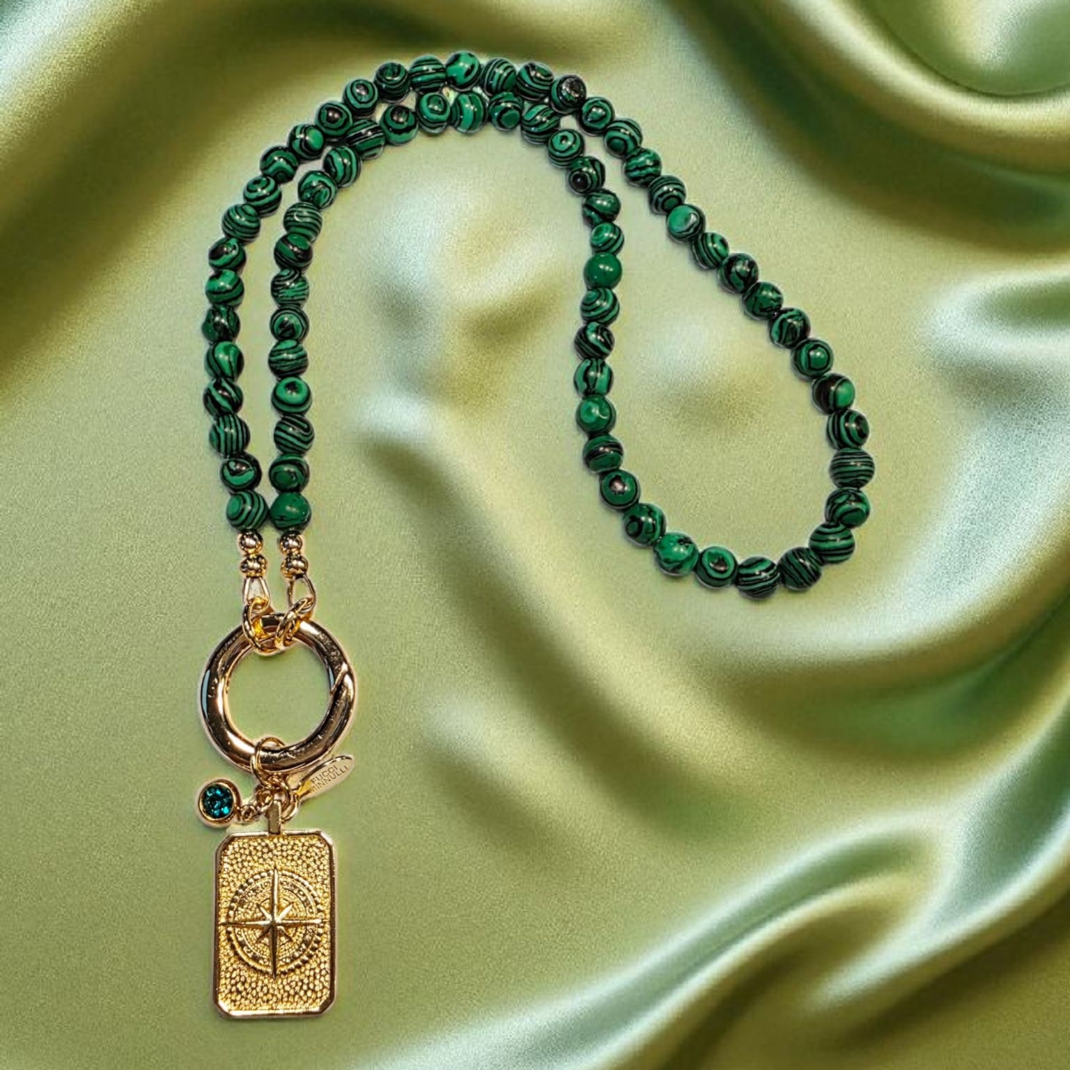 Sale!! Elegant Malachite And Gold Pendant Necklace